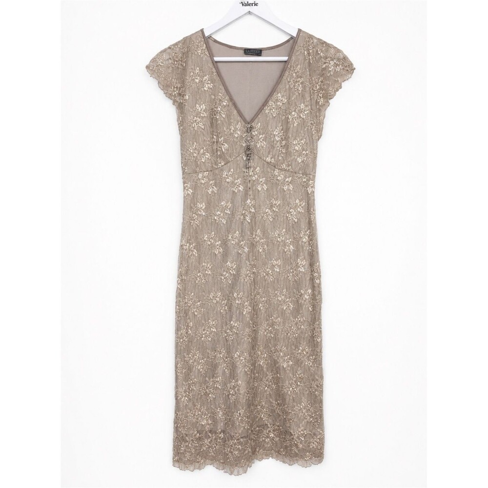 Rabbit Designs Vintage Champagne Lace Mid Dress Y2k Small